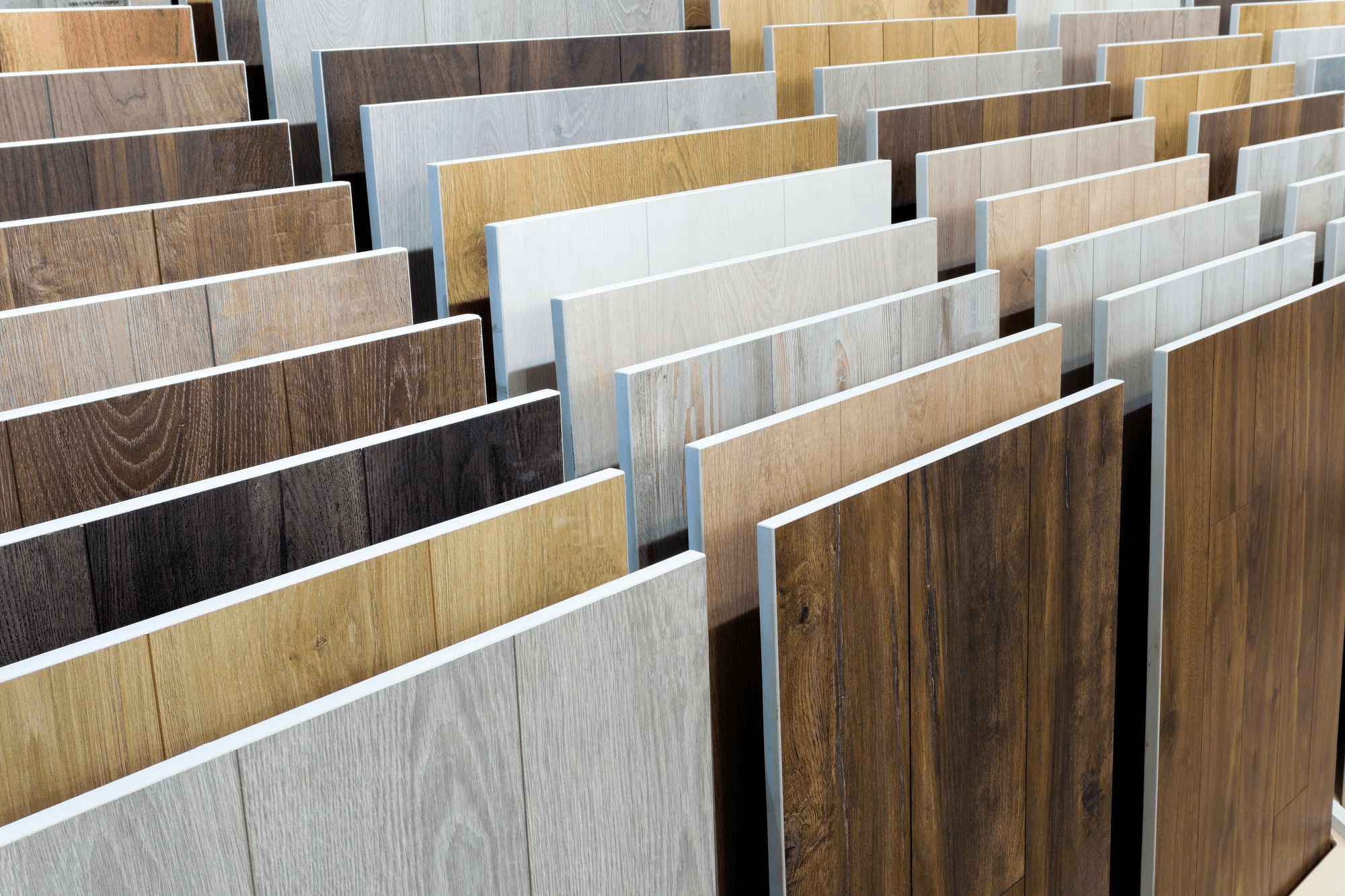 Wood flooring samples showing various grain patterns and colors